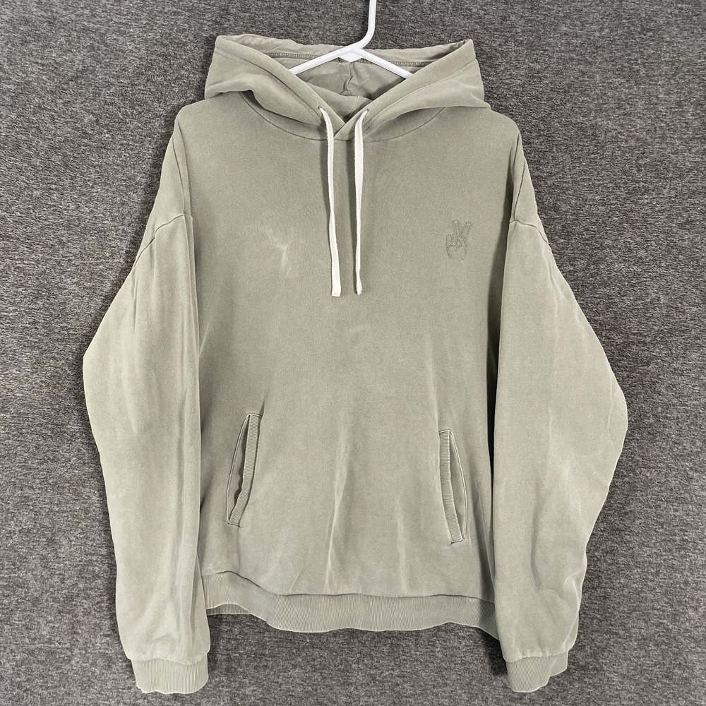 Marine Layer Hoodie Mens Large Green Fleece Embroidered Peace Sign Pullover